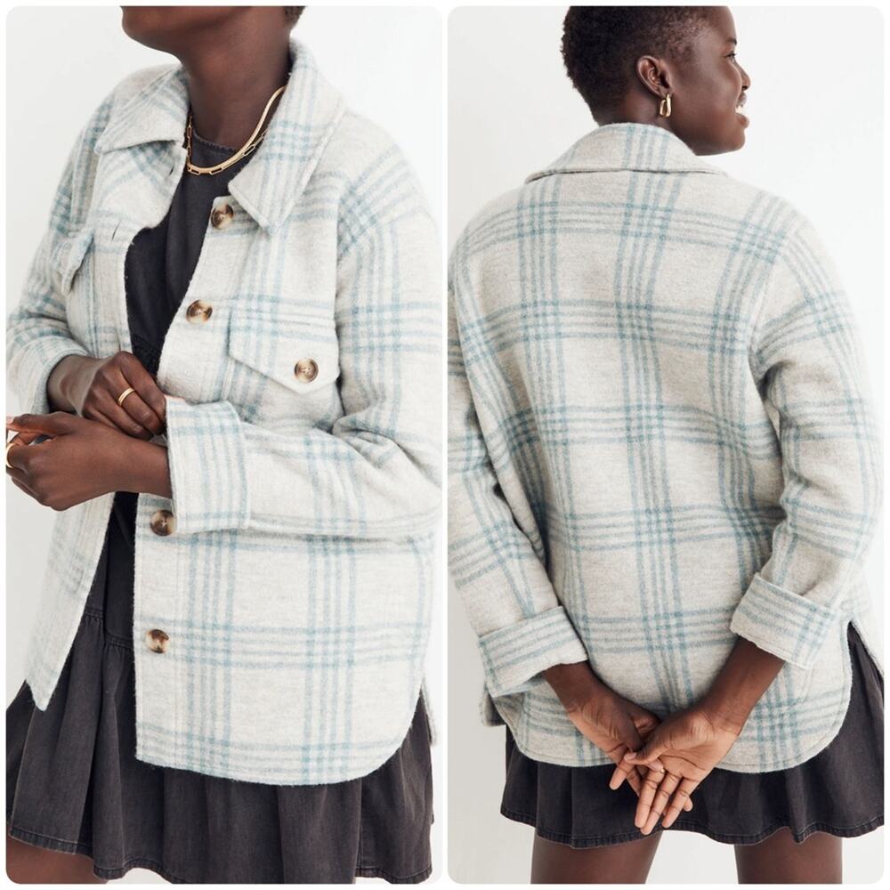 Madewell Boiled Wool Shirt-Jacket in Plaid Heather Lagoon